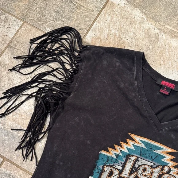 Western Fringe Sleeve 'Let's Rodeo' Aztec Graphic T-Shirt - Picture 3 of 5